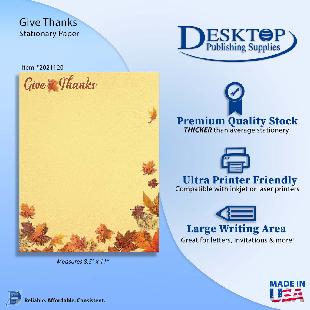 Give Thanks Letterhead - Fall Stationery - 60lb Text