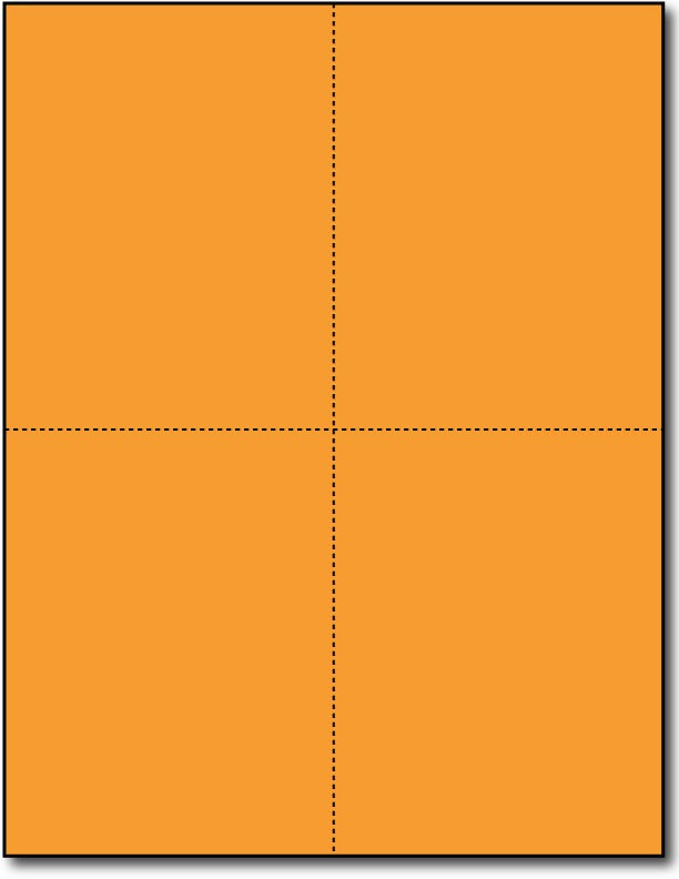 Brigtht Orange 4-Up Postcards, measure (4 1/4" x 5 1/2") , compatible  with copier, Inkjet and laser, Matte Both sides