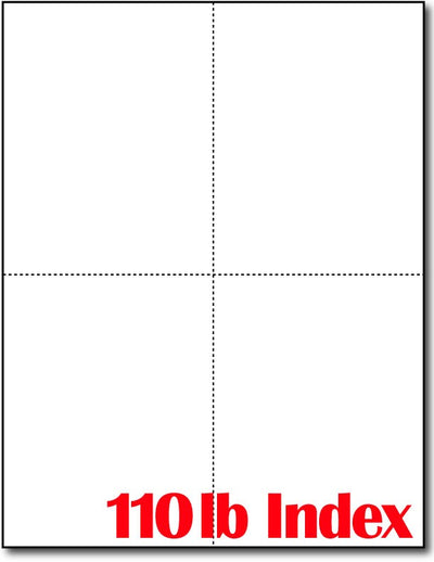 110lb - 4  Microperforated Index White Postcards on an 8 1/2" x 11" Sheet.