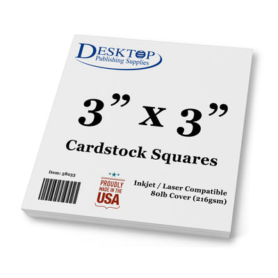 White Square Cardstock - 3" x 3" - 80lb Cover