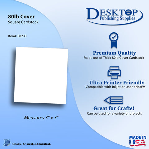 White Square Cardstock - 3" x 3" - 80lb Cover