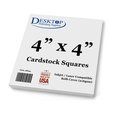 White Square Cardstock - 4" x 4" - 80lb Cover