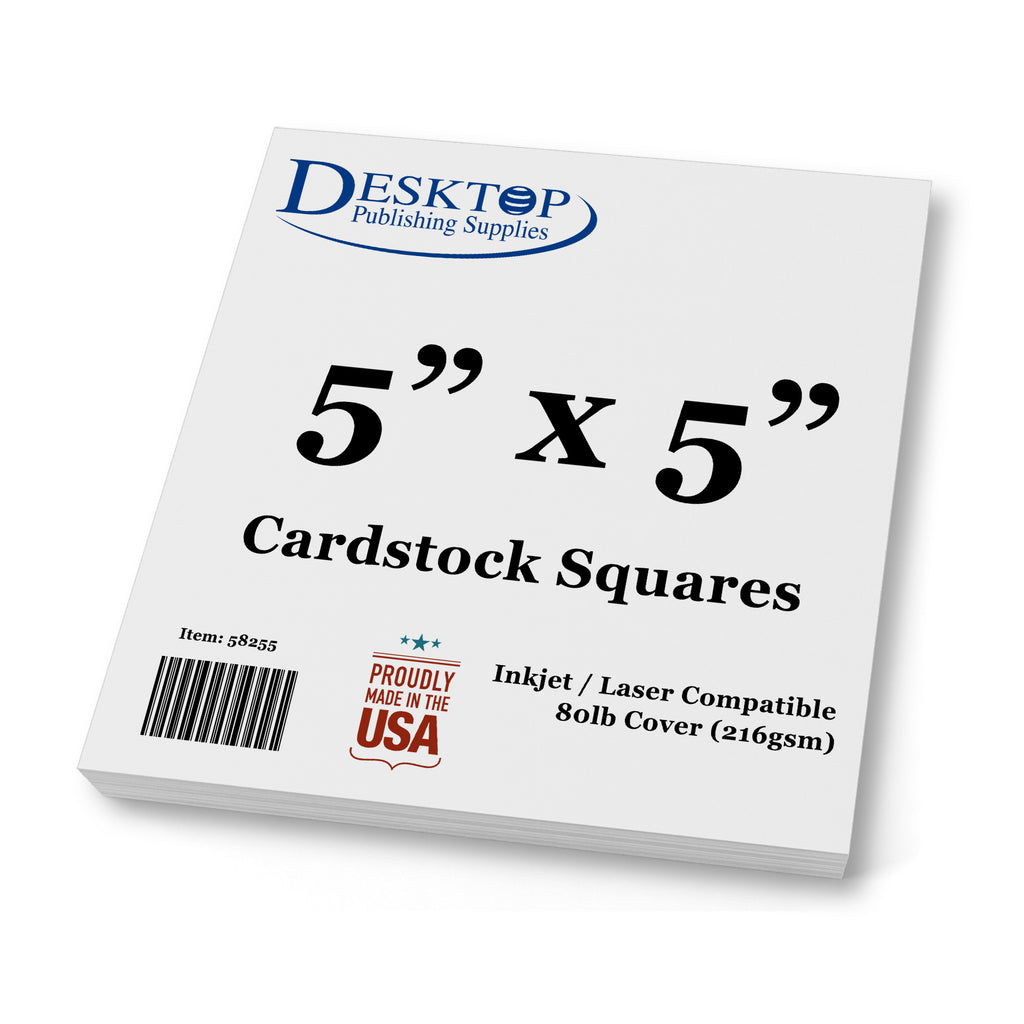 White Square Cardstock - 5" x 5" - 80lb Cover