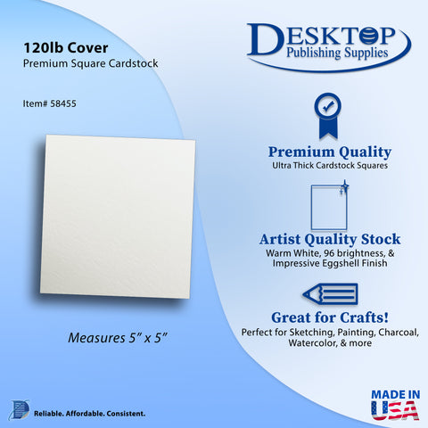 Thick White Square Cardstock - 5" x 5" - 120lb Cover