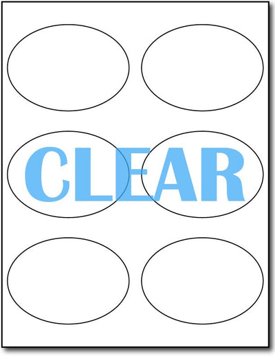 Adhesive Labels Crystal Clear Laser 6-Up Oval CardStock , size A6, measure (3 7/8" x 2 3/4") , compatible with Laser Only , Full Gloss