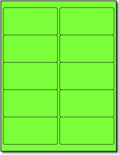 Adhesive Green Fluorescent Address Labels, measure (4" x 2") , compatible  with inkjet and laser, matte both sides