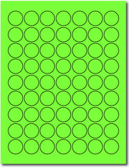 Fluorescent Green 1" Round Labels - 63up - Permanent Adhesive