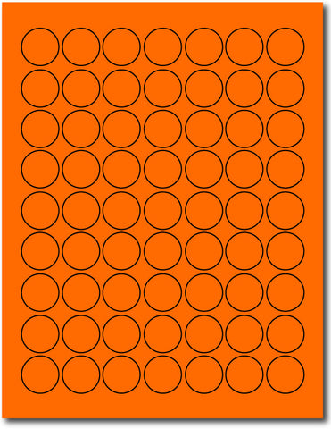 Orange 1" Round Labels - 63up - Permanent Adhesive