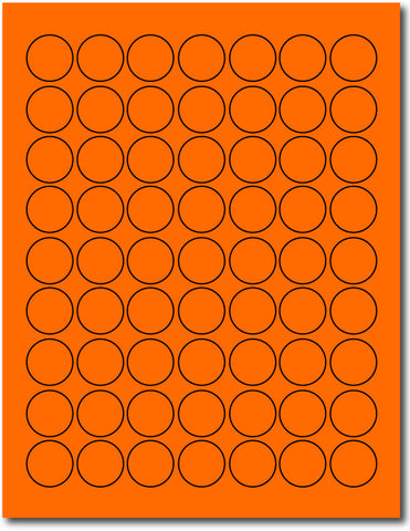 Orange 1" Round Labels - 63up - Permanent Adhesive