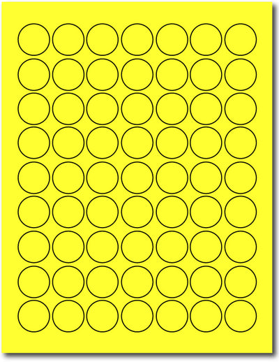 Yellow 1" Round Labels - 63up - Permanent Adhesive