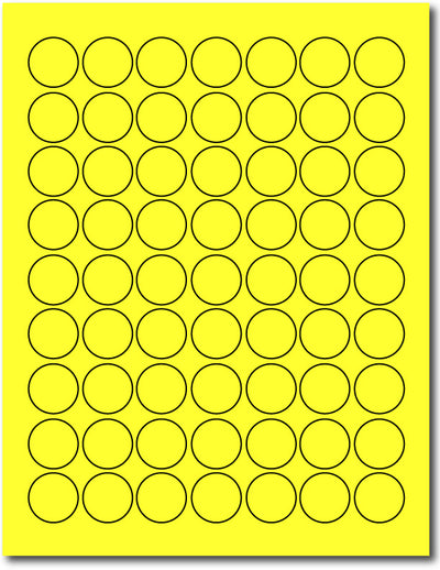 Yellow 1" Round Labels - 63up - Permanent Adhesive