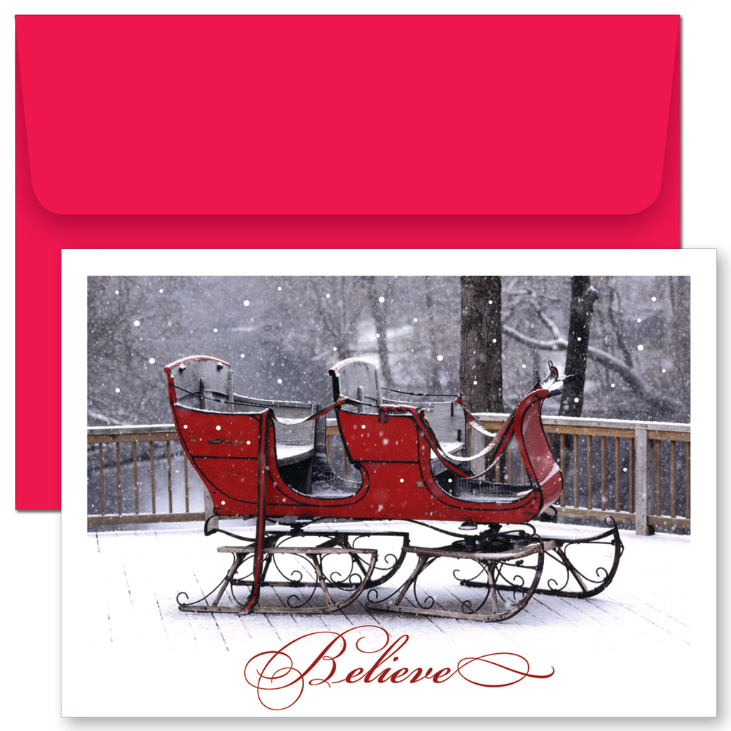 Believe Sleigh Holiday Cards & Envelopes
