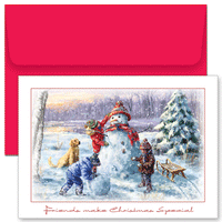Children w/ Snowman Boxed Holiday Cards & Envelopes