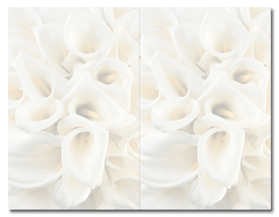 110 lb White Calla Lilies 2-Up Invitations And Envelopes, measure(8 1/2" x 5 1/2"), compatible with inkjet and laser, matte both sides