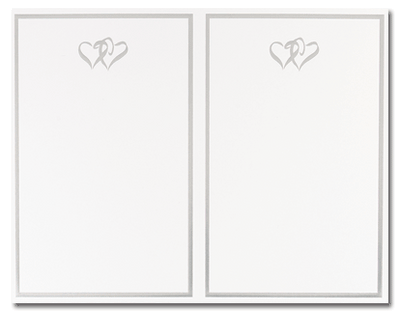 110 lb Silver Double Hearts 2-Up Invitations And Envelopes, measure(8 1/2" x 5 1/2"), compatible with inkjet and laser, matte both sides