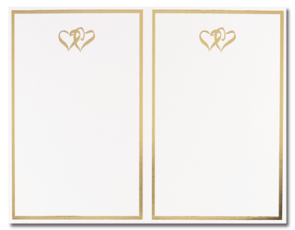38 lb Gold Double Hearts 2-Up Invitations And Envelopes, measure(9 1/2" x 4 1/8"), compatible with inkjet and laser, matte both sides