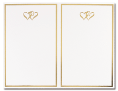 38 lb Gold Double Hearts 2-Up Invitations And Envelopes, measure(9 1/2" x 4 1/8"), compatible with inkjet and laser, matte both sides