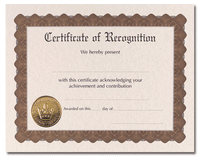 65lb Certificate of Recognition Award ,   measure (8 1/2" x 11") , compatible with inkjet and laser
