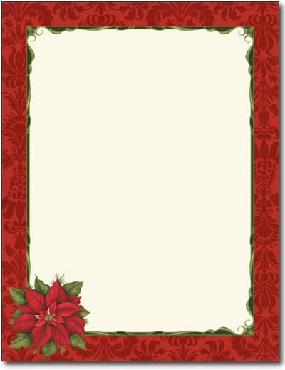 60lb Poinsettia Damask Letterhead Sheets, measure ( 8.5 X 11) , compatible with inkjet and laser