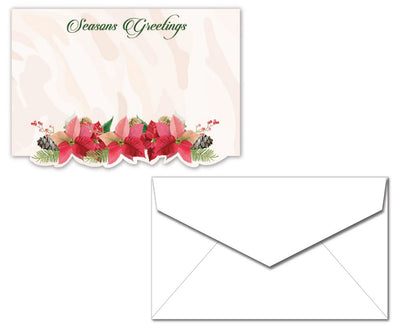 Holiday Letterhead with Envelopes - Poinsettia Seasons Greetings