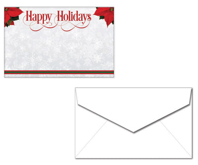Christmas Stationery with Envelopes - Poinsettia Happy Holidays