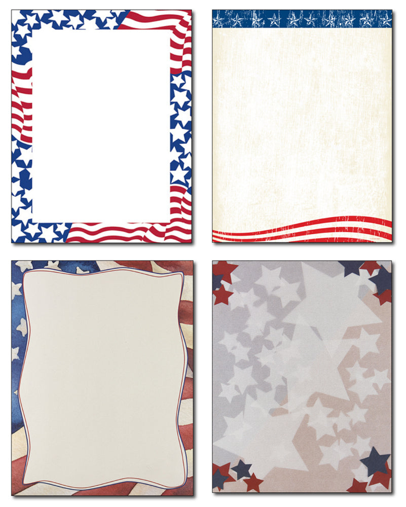 Patriotic Stationery - Variety Pack - 4 American Designs for Free Printable American Flag Certificate Template